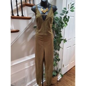COC Womens Olive Polyester V Neck Sleeveless 1 Piece Jumpsuit Curvy Fit Size 1XL